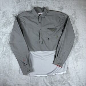 Western Rise Shirt Mens Large Gray Performance Stretch Travel 1/2 Button